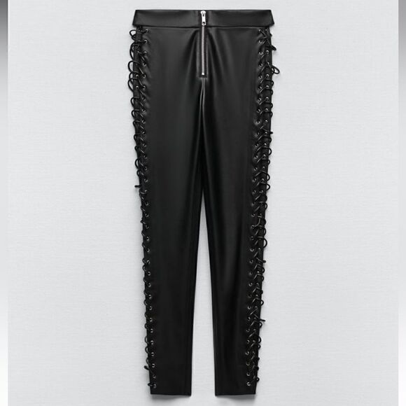 NWT Zara Laced Faux Leather Leggings - Picture 4 of 10